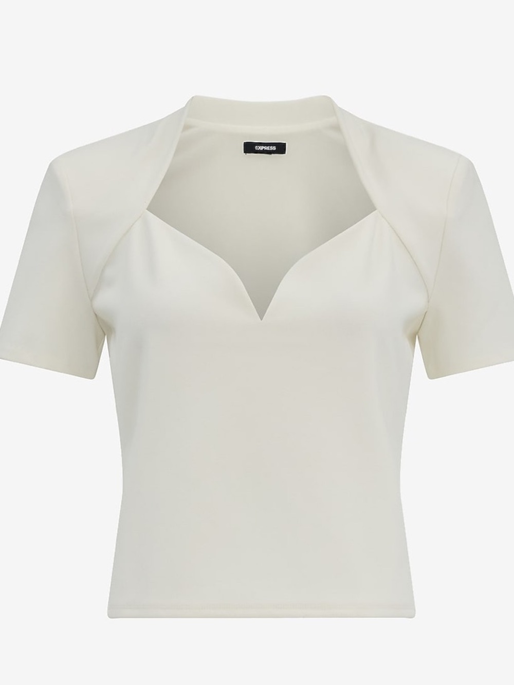 Express Studio Stretch Crepe Sweetheart V-Neck Short Sleeve with Mock Collar NWT